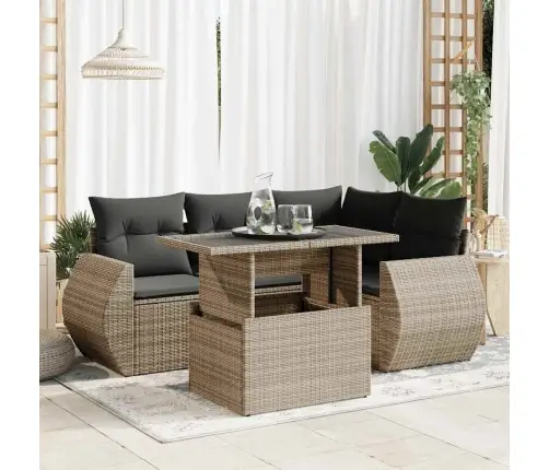 5-Daļīgs Dārza Dīvāna Komplekts Ar Matračiem, Pelēks Pe Pinums Vidaxl