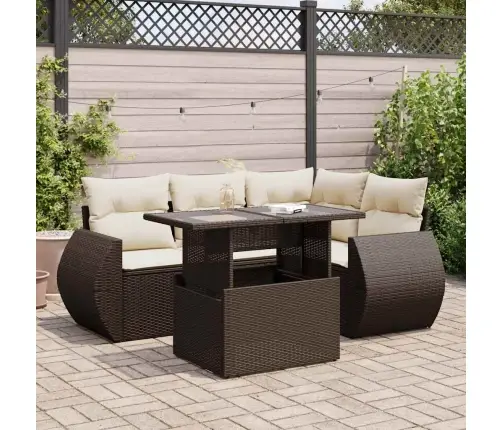 5-Osaline Aiamööblikomplekt Patjadega, Pruun, Polürotang