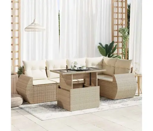 Sofos Komplektas Su Pagalvėlėmis, 6 Dalių, Smėlio, Poliratanas