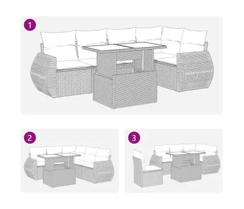 6-Osaline Aiamööblikomplekt Patjadega, Pruun, Polürotang