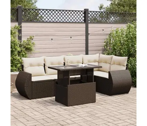 6-Osaline Aiamööblikomplekt Patjadega, Pruun, Polürotang