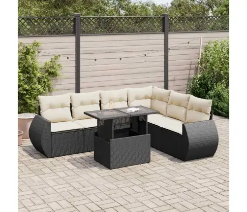 7-Daļīgs Dārza Dīvāna Komplekts Ar Matračiem, Melna Pe Vidaxl 7-Daļīgs Dārza Dīvāna Komplekts Ar Matračiem, Melna Pe Vidaxl