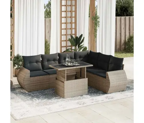 7-Daļīgs Dārza Dīvāna Komplekts, Matrači, Pelēka Pe Rotangpalma Vidaxl