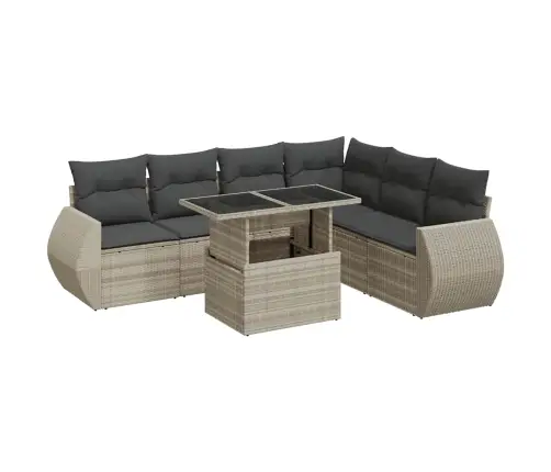 7-Osaline Aiamööblikomplekt Patjadega, Helehall, Polürotang