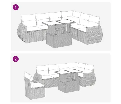 7-Osaline Aiamööblikomplekt Patjadega, Helehall, Polürotang