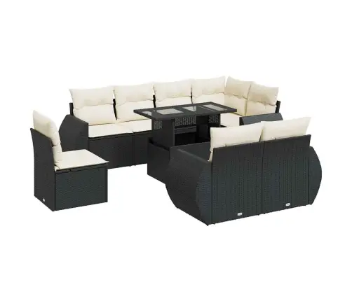 9-Daļīgs Dārza Dīvāna Komplekts, Matrači, Melna Pe Rotangpalma Vidaxl