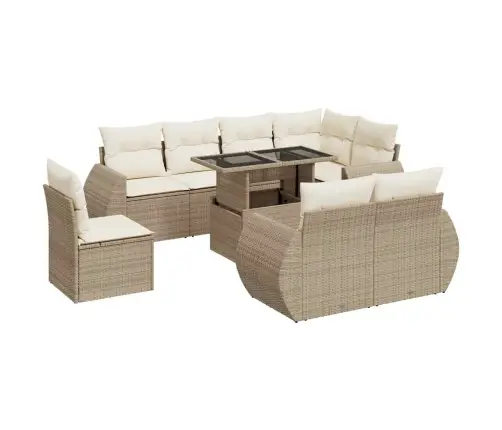 9-Daļīgs Dārza Dīvānu Komplekts, Matrači, Bēša Pe Rotangpalma Vidaxl