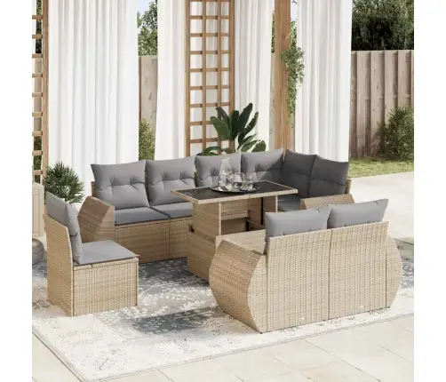 9-Daļīgs Dārza Dīvānu Komplekts, Matrači, Bēša Pe Rotangpalma Vidaxl