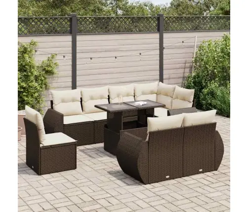 9-Daļīgs Dārza Dīvāna Komplekts, Matrači, Brūna Pe Rotangpalma Vidaxl