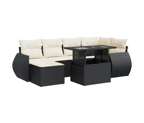 7-Daļīgs Dārza Dīvāna Komplekts Ar Matračiem, Melna Pe Vidaxl