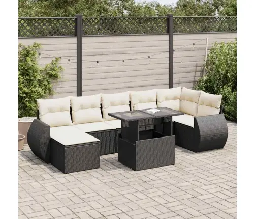 Sofos Komplektas Su Pagalvėlėmis, 8 Dalių, Juodas, Poliratanas