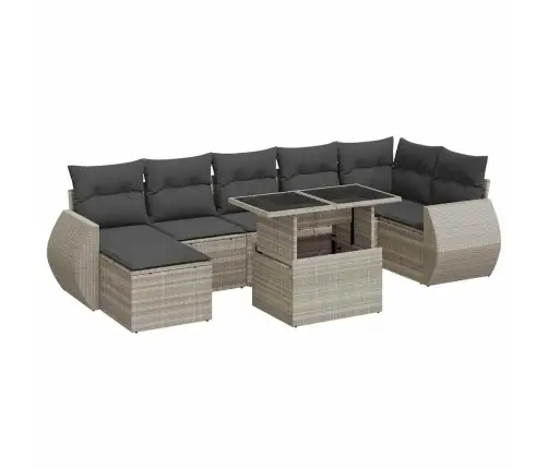 8-Daļīgs Dārza Dīvāna Komplekts,Matrači, Gaiši Pelēka Pe Pinums Vidaxl