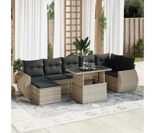 8-Daļīgs Dārza Dīvāna Komplekts,Matrači, Gaiši Pelēka Pe Pinums Vidaxl