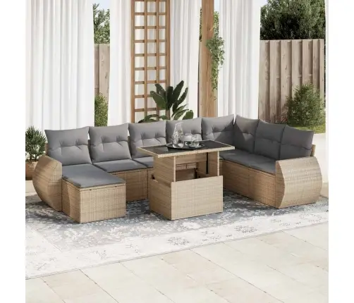 9-Daļīgs Dārza Dīvānu Komplekts, Matrači, Bēša Pe Rotangpalma Vidaxl