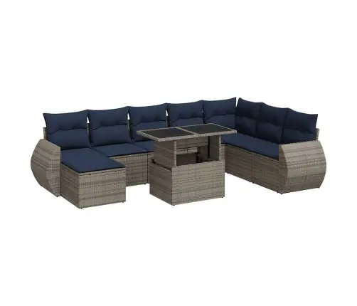 9-Daļīgs Dārza Dīvāna Komplekts Ar Matračiem, Pelēks Pe Pinums Vidaxl