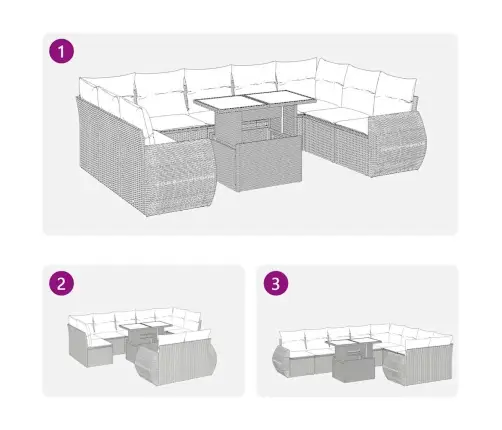 10-Osaline Aiadiivani Komplekt Patjadega, Must, Polürotang