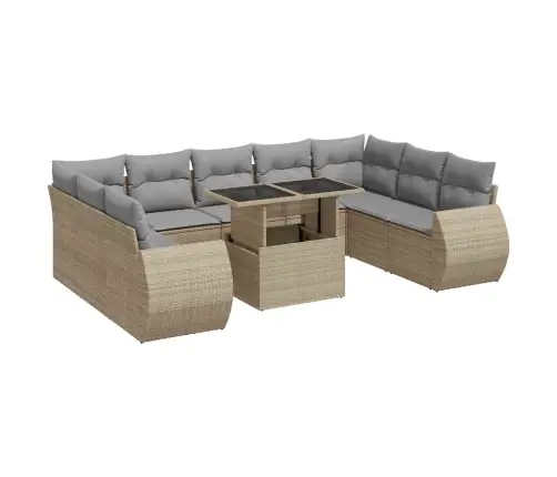 10-Daļīgs Dārza Dīvāna Komplekts, Matrači, Bēša Pe Rotangpalma Vidaxl