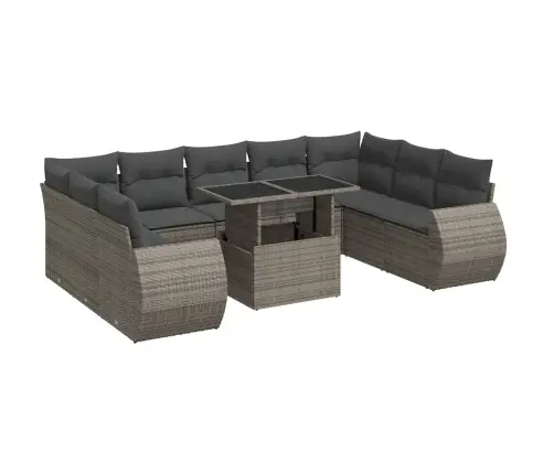 10-Daļīgs Dārza Dīvāna Komplekts Ar Matračiem, Pelēks Pe Pinums Vidaxl