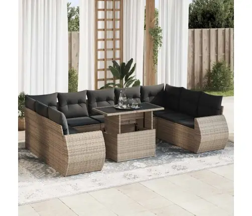 10-Daļīgs Dārza Dīvāna Komplekts Ar Matračiem, Pelēks Pe Pinums Vidaxl