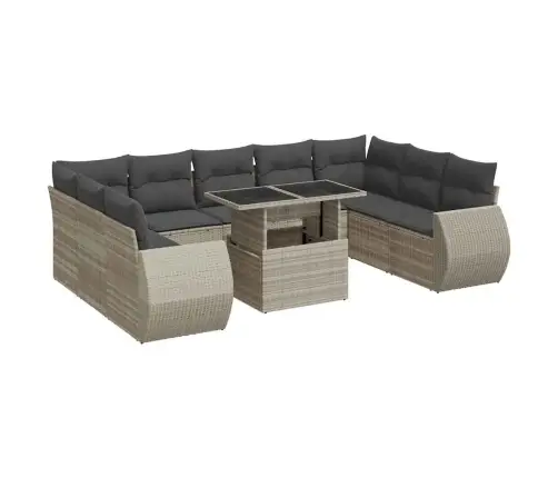 10-Daļīgs Dārza Dīvāna Komplekts Ar Matračiem, Pelēka Pe Pinums Vidaxl