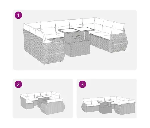 10-Daļīgs Dārza Dīvāna Komplekts Ar Matračiem, Pelēka Pe Pinums Vidaxl