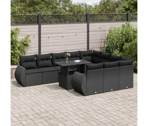 11-Daļīgs Dārza Dīvāna Komplekts, Matrači, Melna Pe Rotangpalma Vidaxl