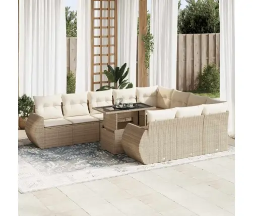 11-Daļīgs Dārza Dīvāna Komplekts, Matrači, Bēša Pe Rotangpalma Vidaxl