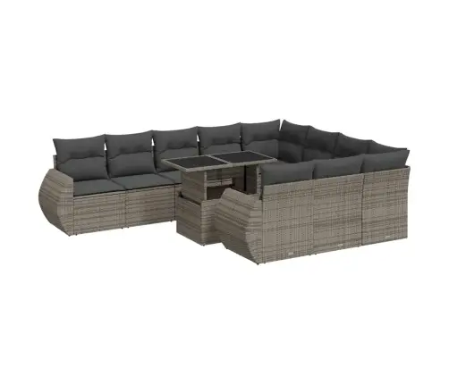 11-Daļīgs Dārza Dīvāna Komplekts Ar Matračiem, Pelēks Pe Pinums Vidaxl