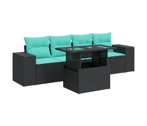 5-Daļīgs Dārza Dīvānu Komplekts, Matrači, Melna Pe Rotangpalma Vidaxl