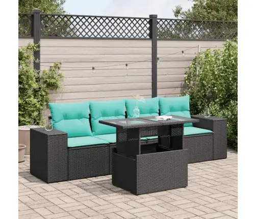 5-Daļīgs Dārza Dīvānu Komplekts, Matrači, Melna Pe Rotangpalma Vidaxl