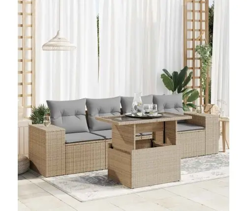 5-Daļīgs Dārza Dīvāna Komplekts, Matrači, Bēša Pe Rotangpalma Vidaxl