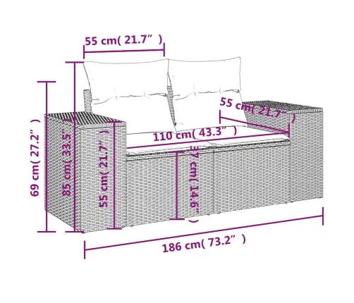 5-Osaline Aiamööblikomplekt Istmepatjadega, Polürotang, Hall