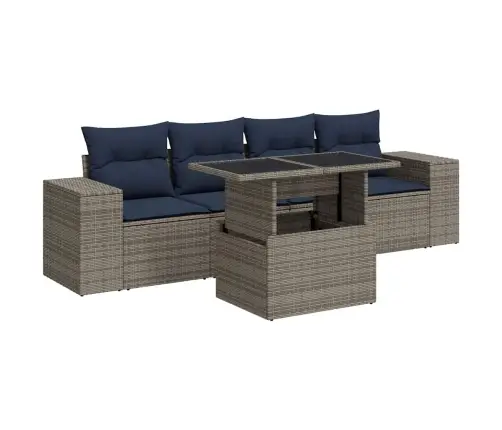 5-Daļīgs Dārza Dīvānu Komplekts, Matrači, Pelēka Pe Rotangpalma Vidaxl