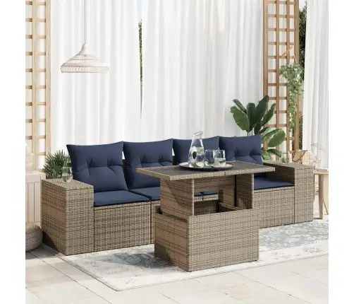 5-Daļīgs Dārza Dīvānu Komplekts, Matrači, Pelēka Pe Rotangpalma Vidaxl