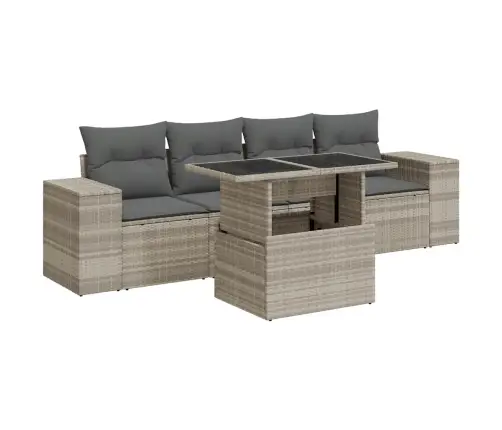 5-Daļīgs Dārza Dīvānu Komplekts,Matrači, Gaiši Pelēka Pe Pinums Vidaxl