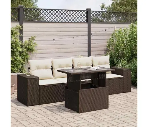 Sofos Komplektas Su Pagalvėlėmis, 5 Dalių, Rudas, Poliratanas