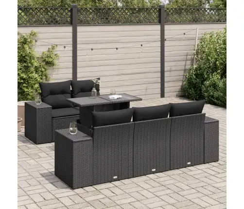 6-Daļīgs Dārza Dīvāna Komplekts, Matrači, Melna Pe Rotanpalma Vidaxl