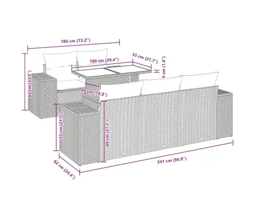 6-Osaline Aiadiivani Komplekt Patjadega, Beež, Polürotang 6-Osaline Aiadiivani Komplekt Patjadega, Beež, Polürotang