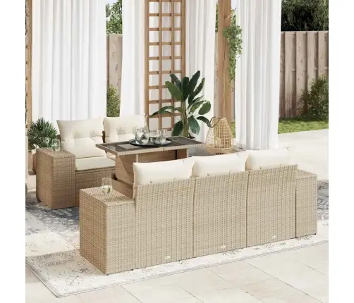 6-Osaline Aiadiivani Komplekt Patjadega, Beež, Polürotang 6-Osaline Aiadiivani Komplekt Patjadega, Beež, Polürotang