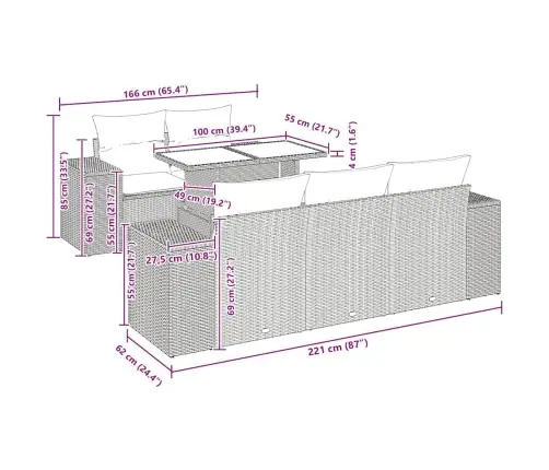 6-Daļīgs Dārza Dīvāna Komplekts, Matrači, Pelēka Pe Rotangpalma Vidaxl
