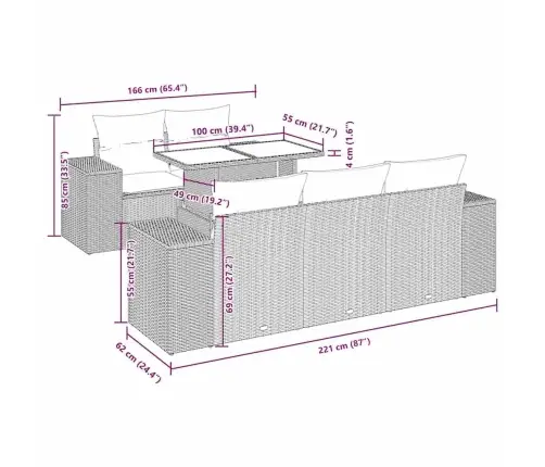6-Osaline Aiamööblikomplekt Patjadega, Pruun, Polürotang