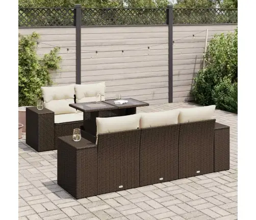 6-Osaline Aiamööblikomplekt Patjadega, Pruun, Polürotang