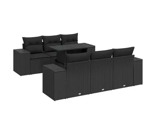 Sofos Komplektas Su Pagalvėlėmis, 7 Dalių, Juodas, Poliratanas