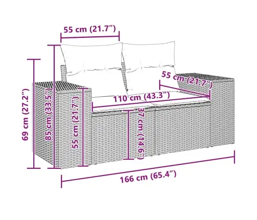 Sofos Komplektas Su Pagalvėlėmis, 7 Dalių, Juodas, Poliratanas