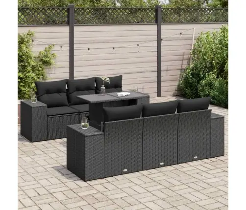 Sofos Komplektas Su Pagalvėlėmis, 7 Dalių, Juodas, Poliratanas