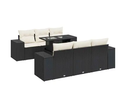 Sofos Komplektas Su Pagalvėlėmis, 7 Dalių, Juodas, Poliratanas