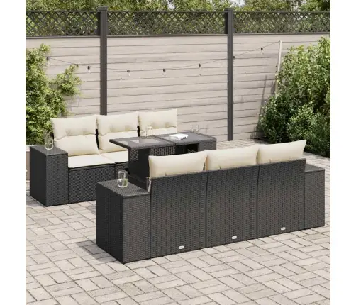 Sofos Komplektas Su Pagalvėlėmis, 7 Dalių, Juodas, Poliratanas