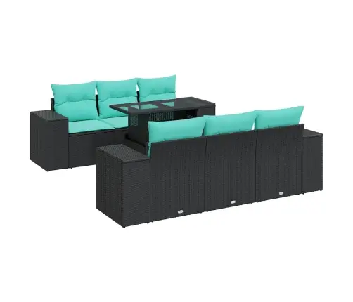 7-Daļīgs Dārza Dīvāna Komplekts, Matrači, Melna Pe Rotangpalma Vidaxl