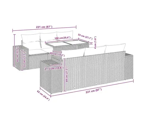 7-Daļīgs Dārza Dīvāna Komplekts, Matrači, Melna Pe Rotangpalma Vidaxl