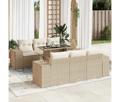 7-Daļīgs Dārza Dīvāna Komplekts, Matrači, Bēša Pe Rotangpalma Vidaxl